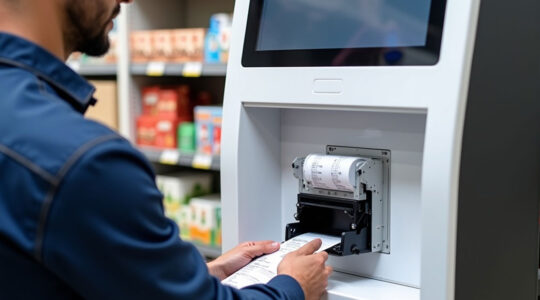 A thermal printer mechanism in a kiosk device